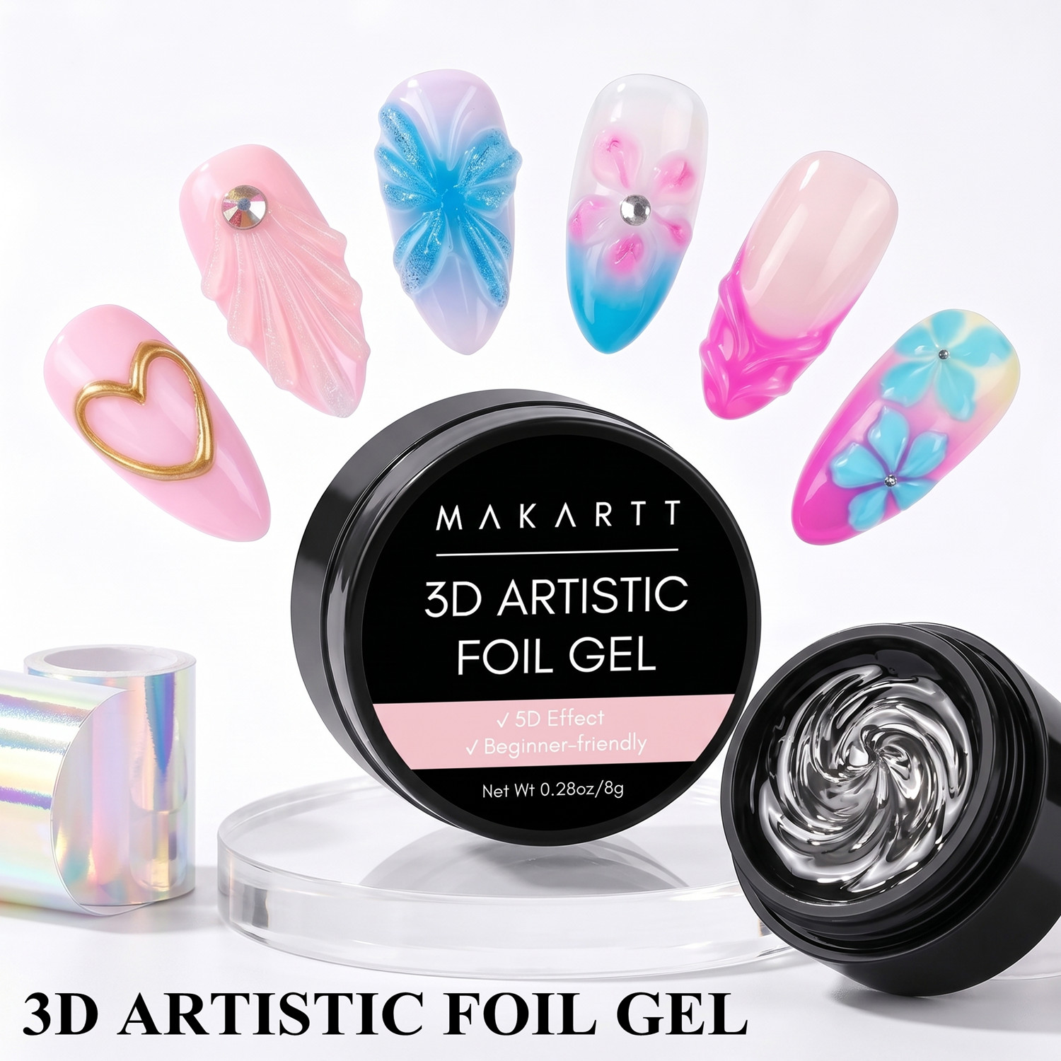 Nail Art Chrome - Гель для ногтей Makartt 3D, 8