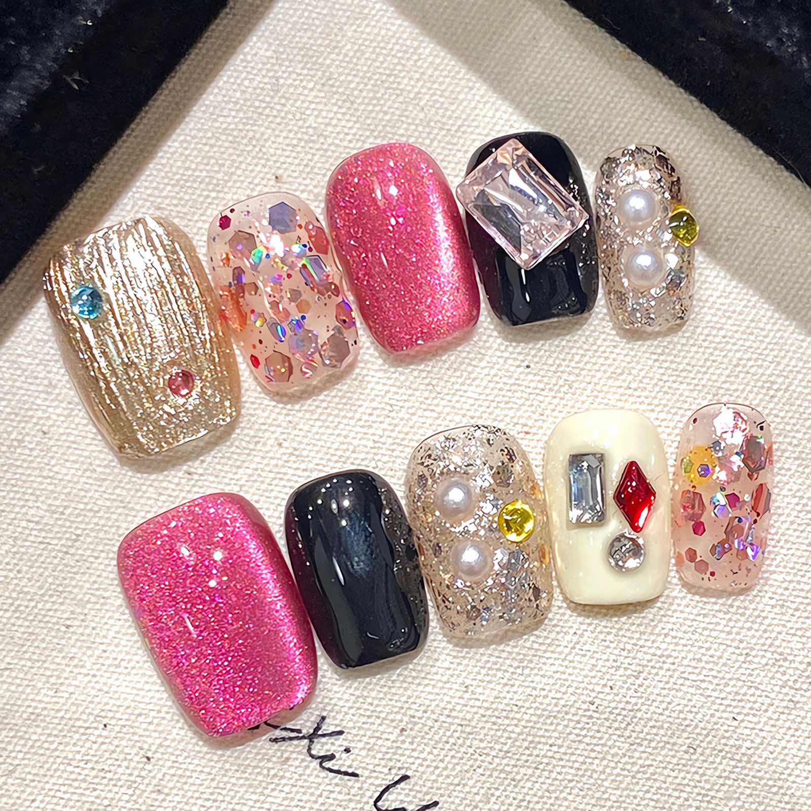 Nail Art Cat Eye - Накладные ногти ручной работы блестящие розовые