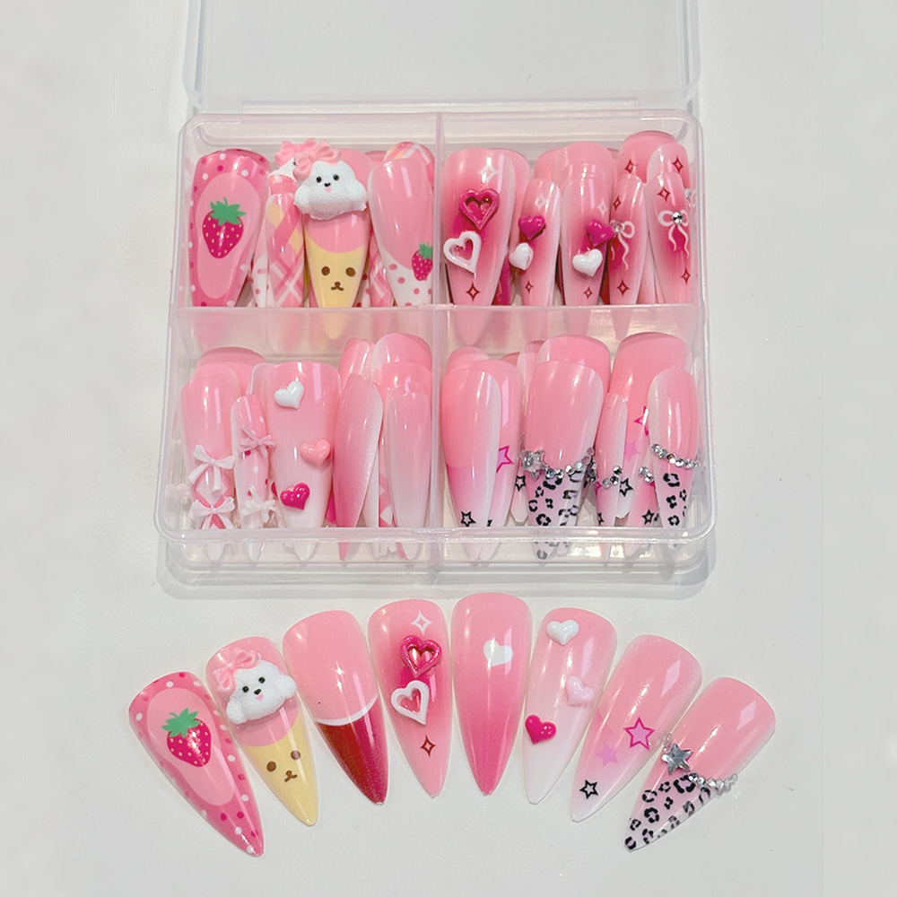 Nail Art Y2K - 96 шт. розовых длинных накладных ногтей-стилетов