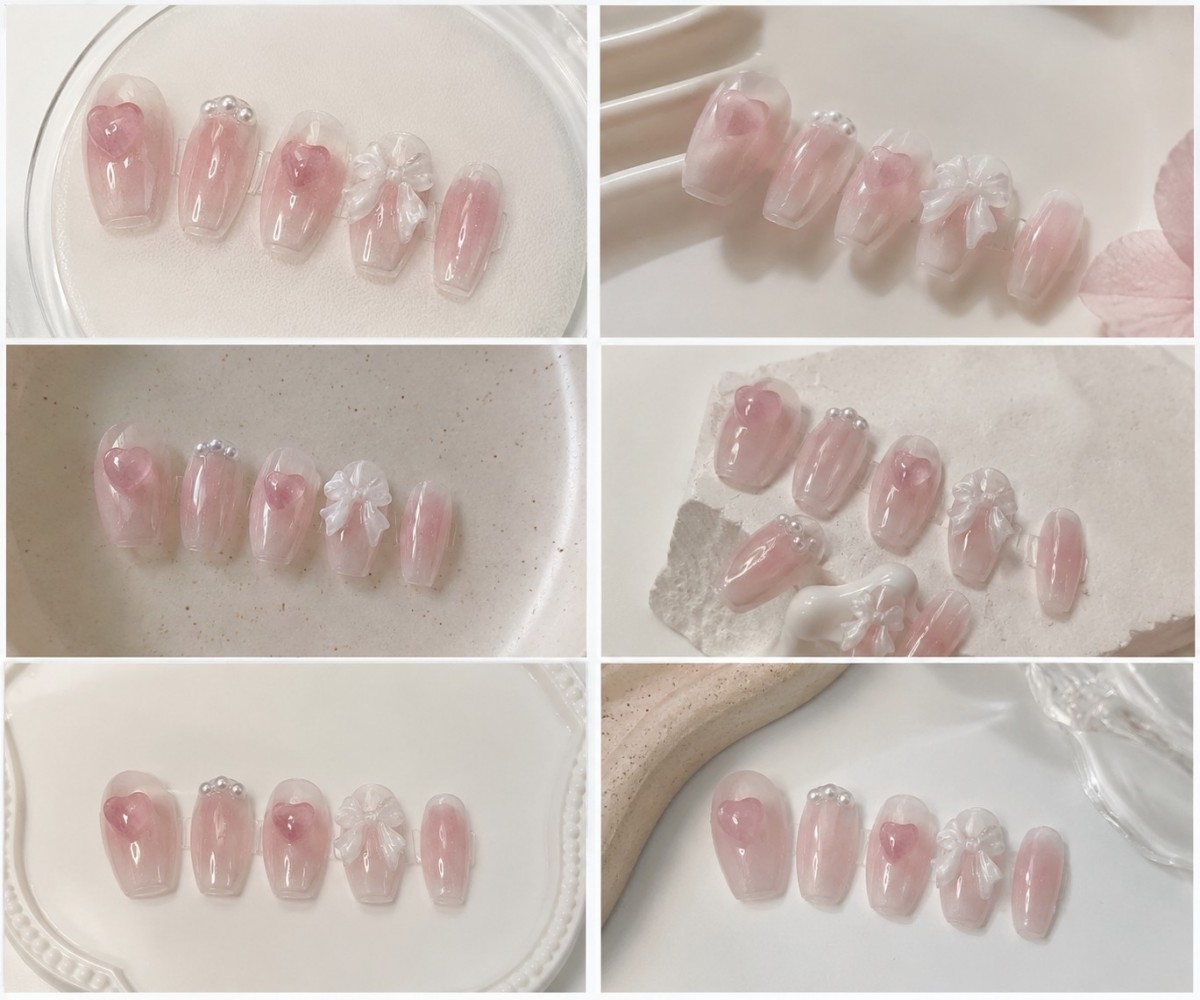 Милые розовые накладные ногти  – обзор и цена Nail Art Y2K