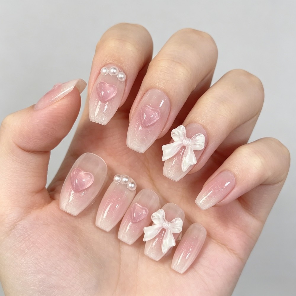 Милые розовые накладные ногти  – обзор и цена Nail Art Y2K