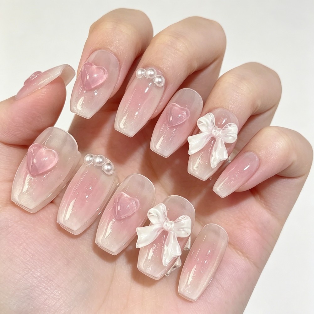 Милые розовые накладные ногти  – обзор и цена Nail Art Y2K