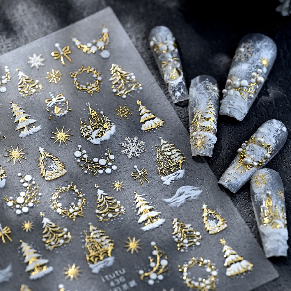 5D тисненный золотой замок/гир – обзор и цена Nail Art Xmas