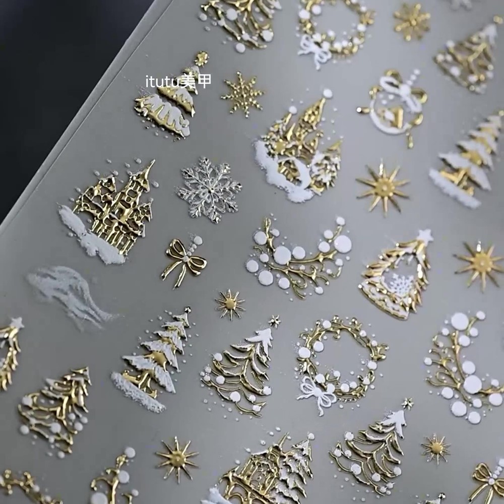 5D тисненный золотой замок/гир – обзор и цена Nail Art Xmas